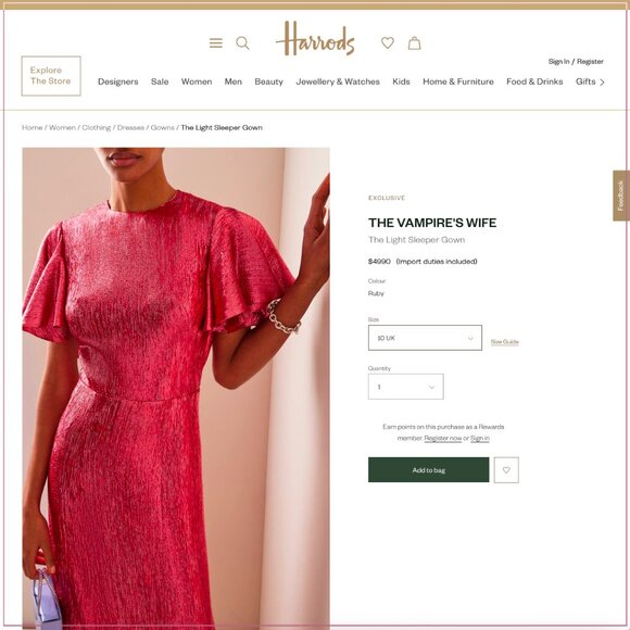 The Vampire’s Wife $4990 Light Sleeper Gown in Metallic Ruby - Picture 3 of 14